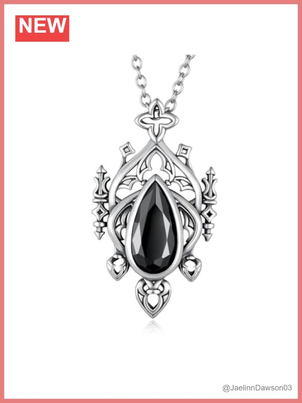 925 Sterling Silver Gothic Chandelier Necklace Cubic Zirconia Pendant
